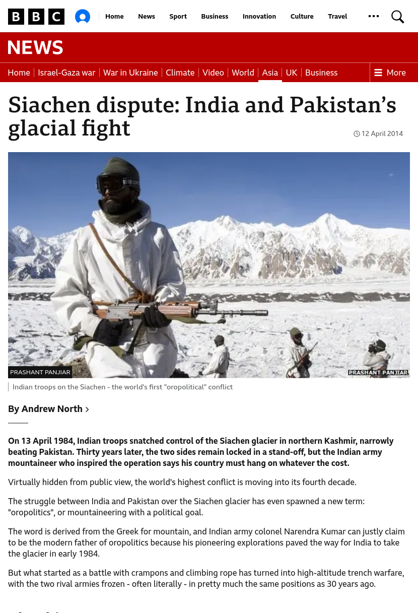 BBC News - Siachen dispute: India and Pakistan’s glacial fight